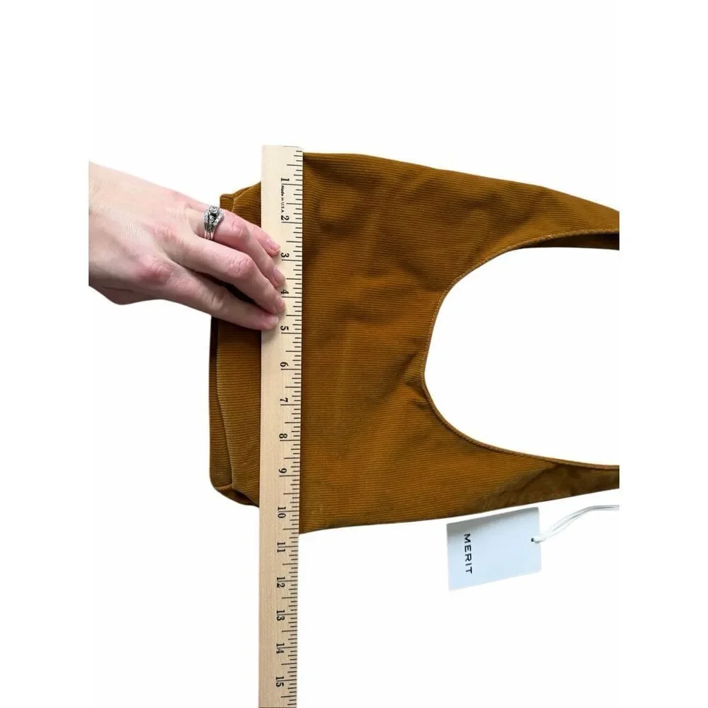 Merit Corduroy Cosmetics Bag Tie Pouch Makeup Medium‎ size NEW Mustard Brown